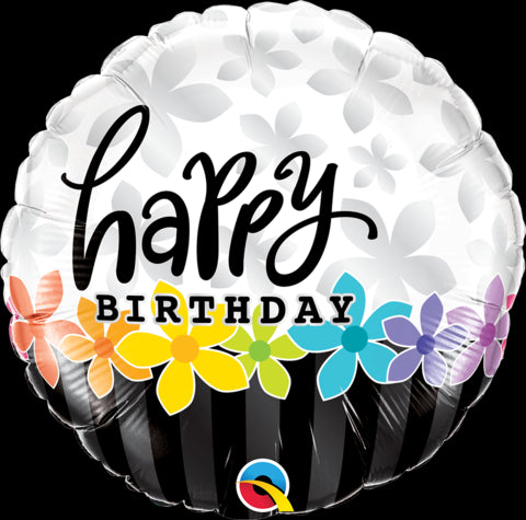 18" ROUND FOIL BDAY BAND OF FLOWERS